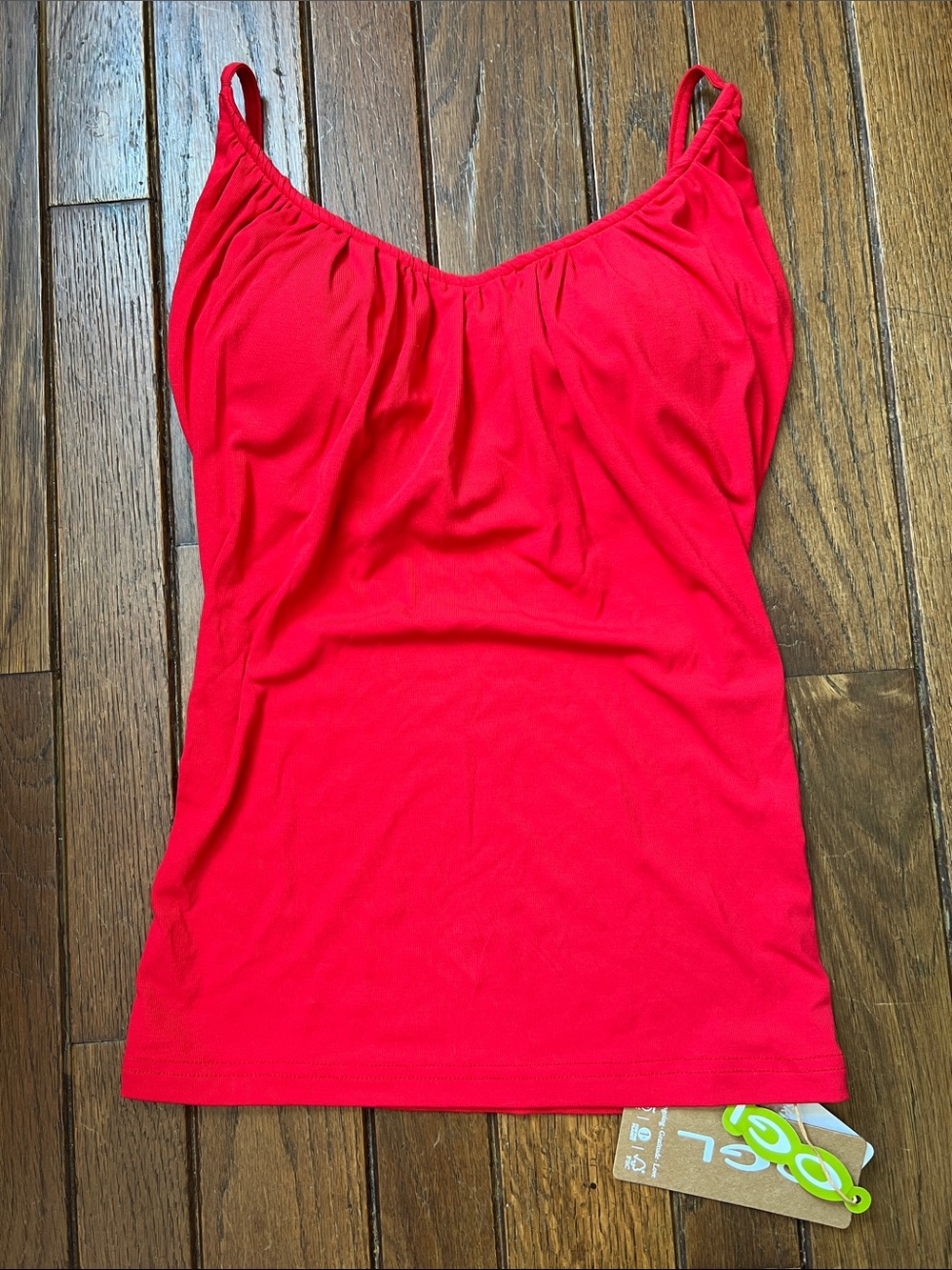 OGL Bright Red Ruched Front Adjustable Strap Brami Tank Built In Bra Size XS NWT
